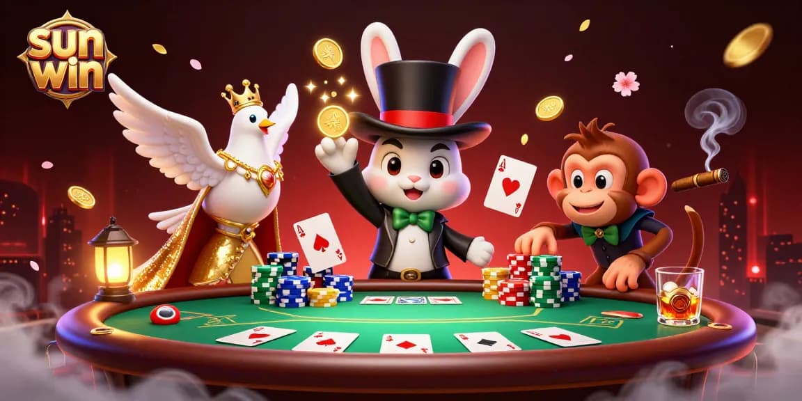 Experience the thrill of sun win casino with a magician rabbit revealing treasures while enjoying vibrant gaming elements.