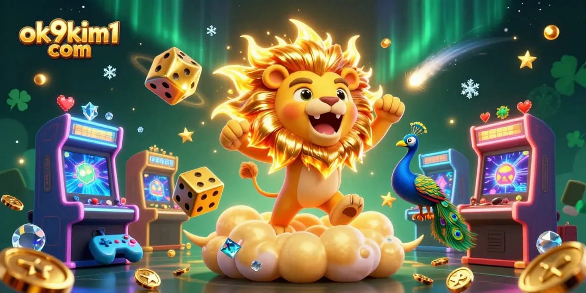 Engage with exciting games at ok9kim1 com, featuring a vibrant 3D casino scene with dynamic elements.