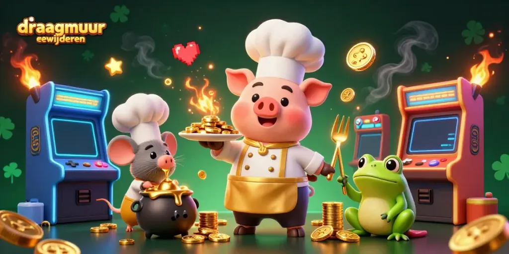Draagmuur verwijderen met een energieke scène vol gouden munten en spelkrukken in een casino-ambiance.