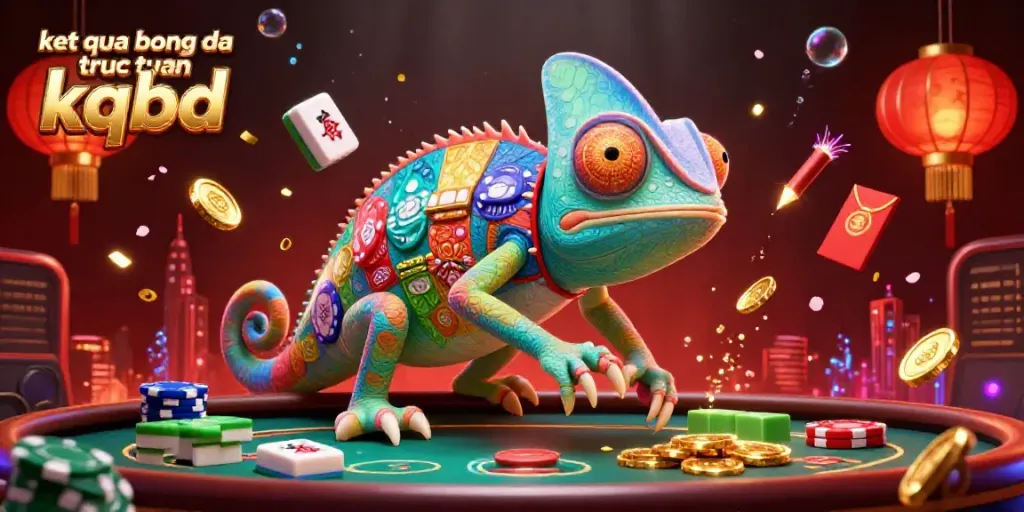 Experience the excitement of ket qua bong da truc tuyen kqbd with a colorful chameleon character amidst vibrant casino-themed elements.