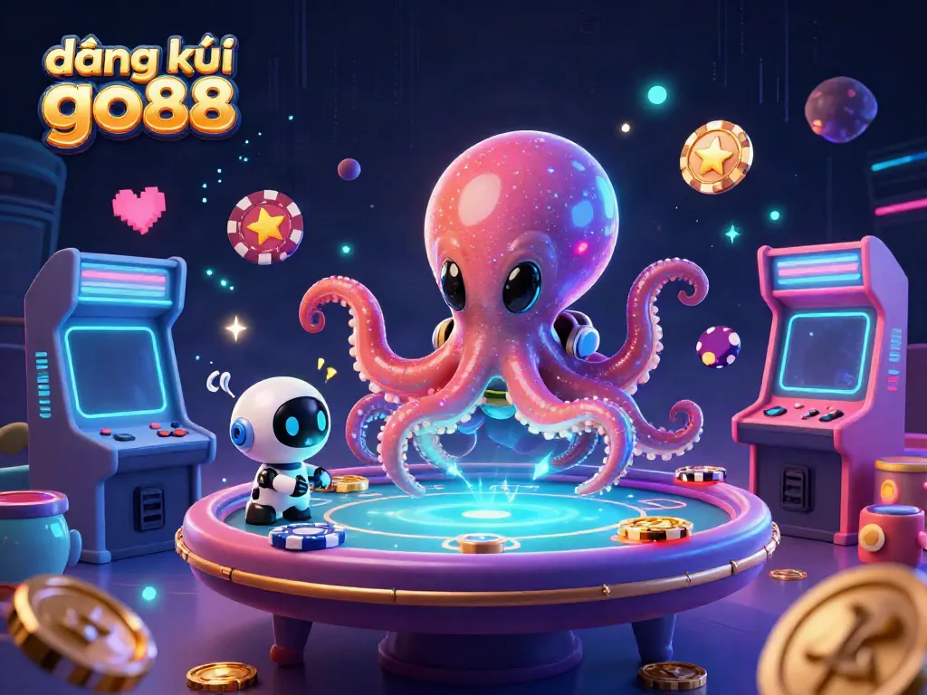 Engage in fun gaming action with the vibrant illustration representing đăng ký go88, featuring unique alien characters and holographic poker elements.